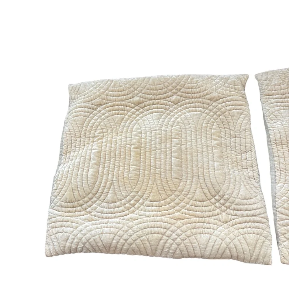 2 West Elm Ivory Beige Velvet Geometric Accent Pillow Cover‎ Size 18x18”